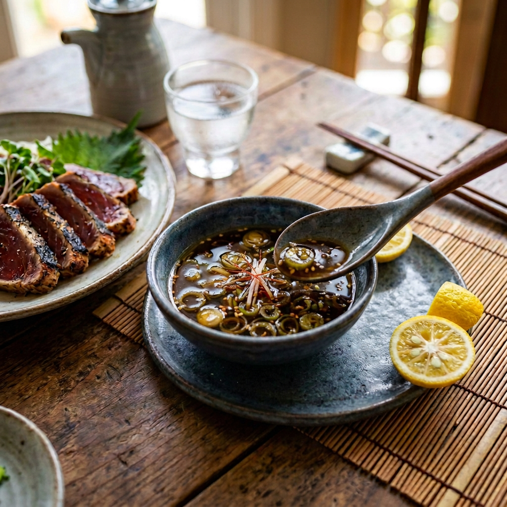 Ponzu sauce with one spoon