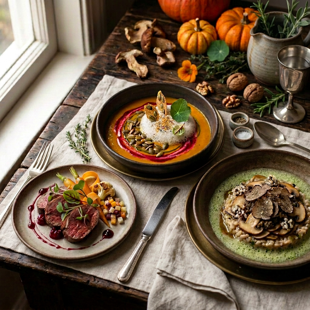 Elegante tafeldecoratie voor herfstmenu